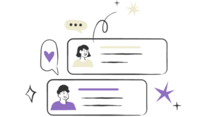 Illustration of two people exchanging chat messages representing online communication