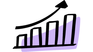 Hand-drawn bar chart with an upward arrow showing growth