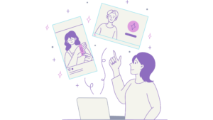 Illustration of a person selecting social media posts on a laptop representing influencer marketing